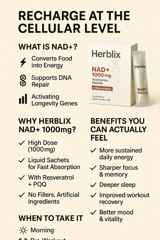 Recharge at the Cellular Level: The Real Benefits of Herblix NAD+ 1000mg